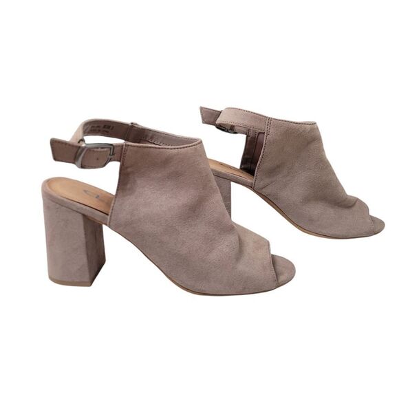 Versatile Taupe Women's Blkck Heel Peep-Toe Shoes - Picture 2 of 7
